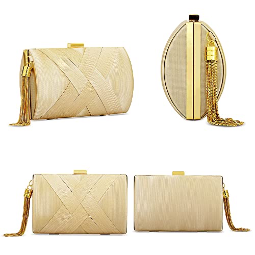 zebrum Womens Evening Clutch Bag Designer Evening Handbag Hand Bag,Lady Party Wedding Clutch Purse (Beige-Elegant Tassel) - Image 3