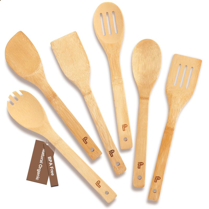Puluole Wooden Spoons for Cooking6 Piece Wooden Spoon SetWooden Spatula for CookingSlotted Wood Bamboo SpoonWooden Utensil SetPremium Wood Kitchen Utensils