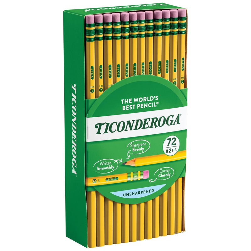 Ticonderoga Wood-Cased Pencils, Unsharpened, 2 HB Soft, Yellow, 72 Count - Image 5