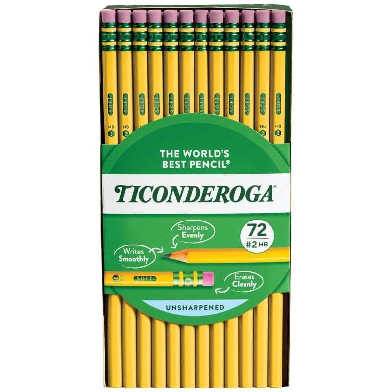 Ticonderoga Wood-Cased Pencils, Unsharpened, 2 HB Soft, Yellow, 72 Count - Image 1