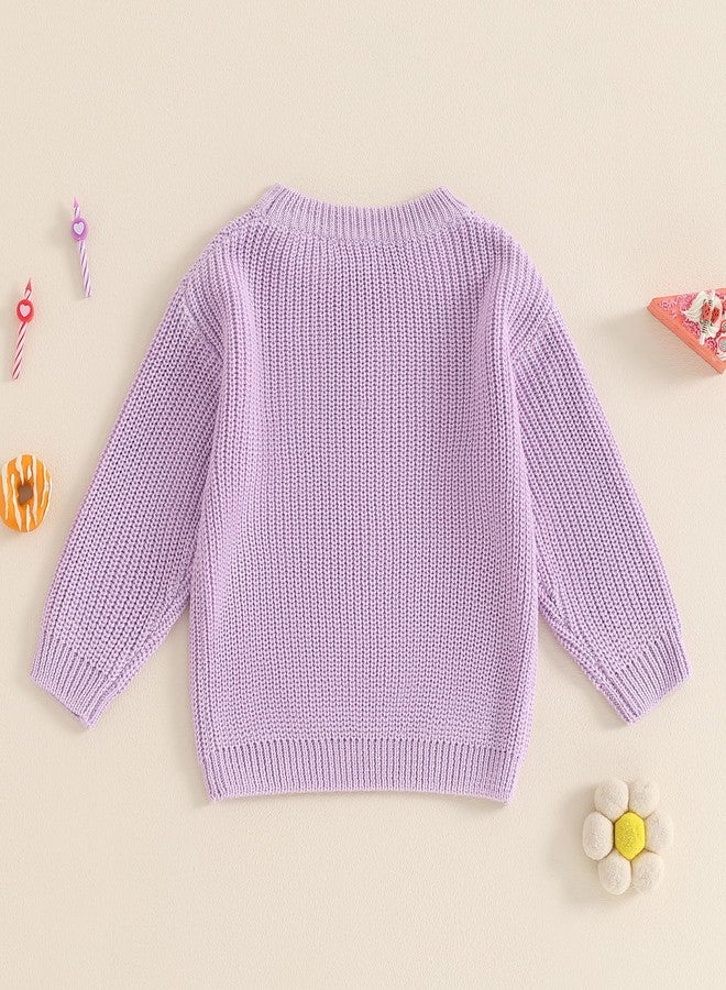 DNOMAID YZARC Infant Baby Girl 1st Birthday Outfit Floral One Embroidery Sweater Top Knit Pullover Sweatshirt Winter Clothes (Purple, 12-18 Months) - Image 3