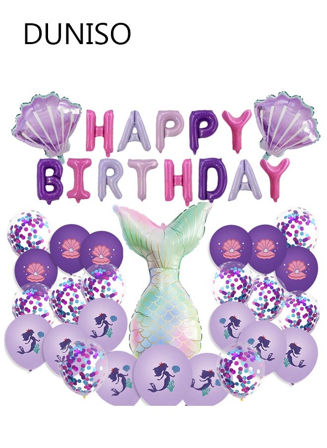 DUNISO Mermaid Tail Sea Shell Foil Balloons Set Mermaid Theme Under The Sea Party Decoration Birthday Supplies  - Image 1