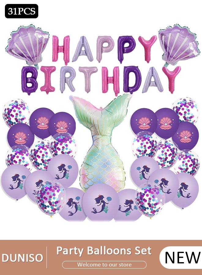 DUNISO مجموعة بالونات من رقائق الفويل على شكل ذيل حورية البحر على شكل صدفة البحر، مستلزمات تزيين حفلات أعياد الميلاد تحت شكل حورية البحر - Image 1