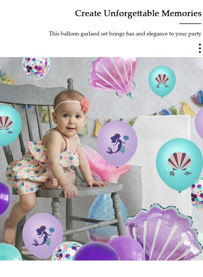 DUNISO مجموعة بالونات من رقائق الفويل على شكل ذيل حورية البحر على شكل صدفة البحر، مستلزمات تزيين حفلات أعياد الميلاد تحت شكل حورية البحر - Image 5