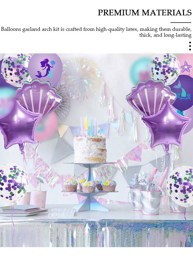 DUNISO مجموعة بالونات من رقائق الفويل على شكل ذيل حورية البحر على شكل صدفة البحر، مستلزمات تزيين حفلات أعياد الميلاد تحت شكل حورية البحر - Image 4
