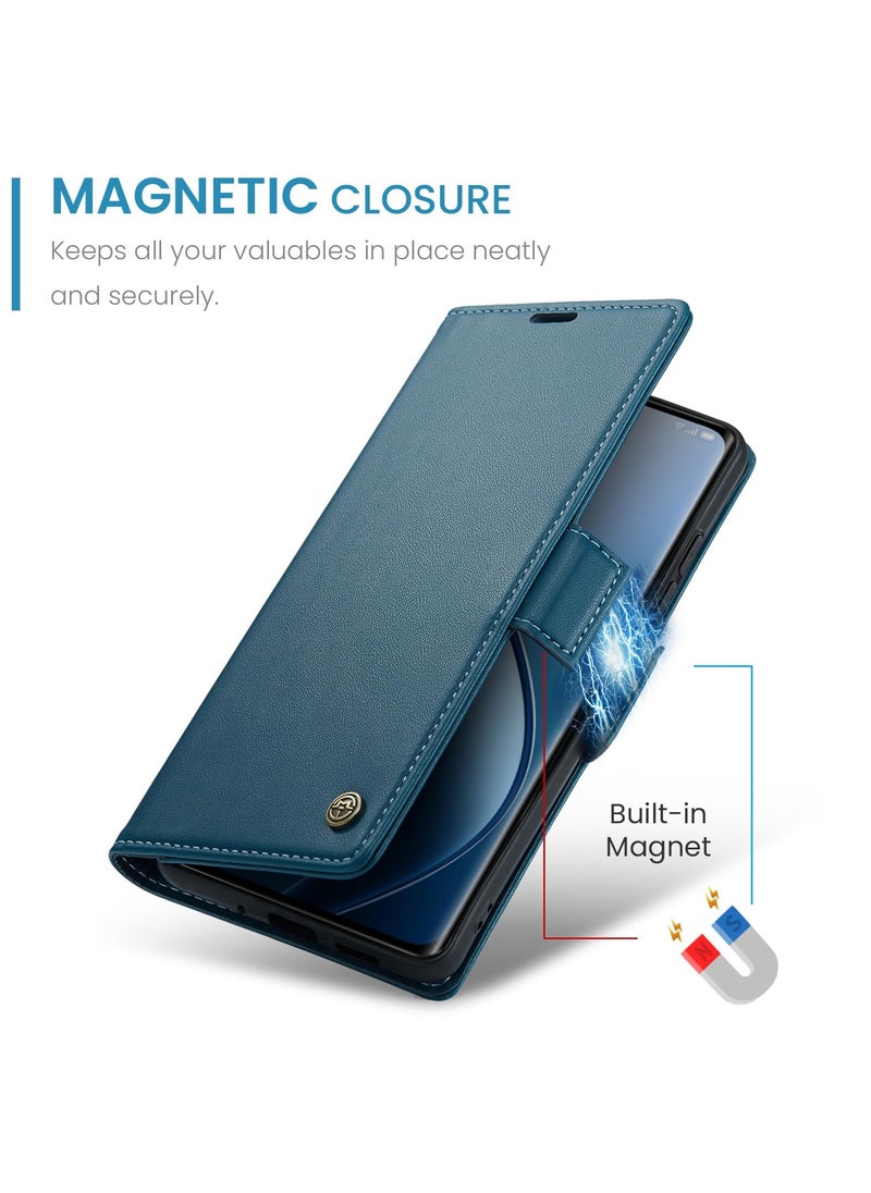 CaseMe - Phone Case Luxury PU Leather Design Anti Fingerprint 023 Flip Cover Card Slot Holder Cover For Realme 12 Pro/Realme 12 Pro Plus/Realme P1 Pro (Blue) - Image 1
