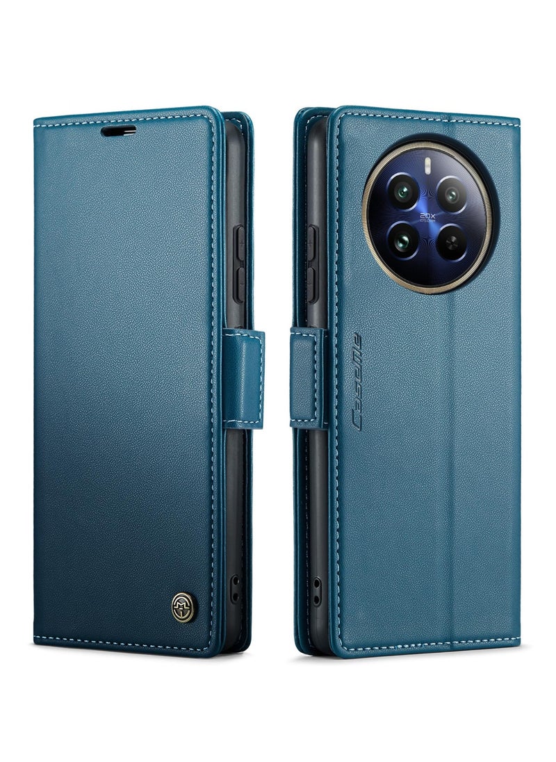 CaseMe - Phone Case Luxury PU Leather Design Anti Fingerprint 023 Flip Cover Card Slot Holder Cover For Realme 12 Pro/Realme 12 Pro Plus/Realme P1 Pro (Blue) - Image 1