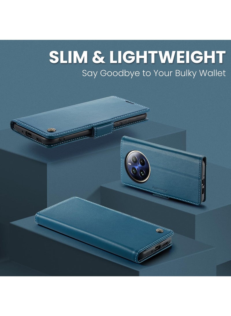 CaseMe - Phone Case Luxury PU Leather Design Anti Fingerprint 023 Flip Cover Card Slot Holder Cover For Realme 12 Pro/Realme 12 Pro Plus/Realme P1 Pro (Blue) - Image 1