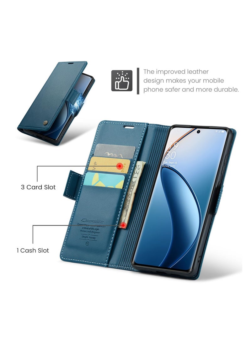 CaseMe - Phone Case Luxury PU Leather Design Anti Fingerprint 023 Flip Cover Card Slot Holder Cover For Realme 12 Pro/Realme 12 Pro Plus/Realme P1 Pro (Blue) - Image 1