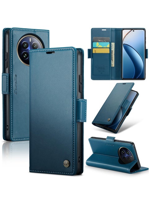 Phone Case Luxury PU Leather Design Anti Fingerprint 023 Flip Cover Card Slot Holder Cover For Realme 12 Pro/Realme 12 Pro Plus/Realme P1 Pro (Blue)