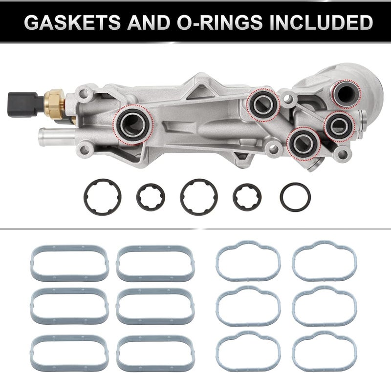 TEMSONE Aluminum Engine Oil Filter Housing Oil Cooler Kit with Gaskets & Sensors for Chrysler Dodge Jeep Ram - Image 5