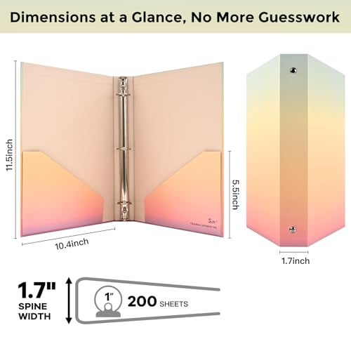 SUIN 1inch 3RingBinder with Pockets Decorative Pink Gradient 1 Cute Round Ring Binder for WorkHomeBack to School2Pack - Image 3