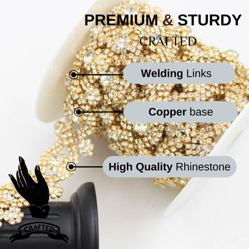 PEARLY JUN 1 Yard Rhinestone Trim Chain Gold Applique Stringing Ribbon DIY Jewelry Wedding Party Bracelets Craft Bridal Bouquets Embellishment Accessories - Image 3