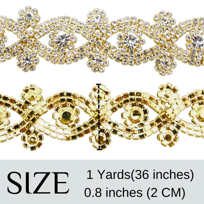 PEARLY JUN 1 Yard Rhinestone Trim Chain Gold Applique Stringing Ribbon DIY Jewelry Wedding Party Bracelets Craft Bridal Bouquets Embellishment Accessories - Image 2