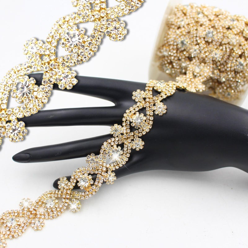 PEARLY JUN 1 Yard Rhinestone Trim Chain Gold Applique Stringing Ribbon DIY Jewelry Wedding Party Bracelets Craft Bridal Bouquets Embellishment Accessories - Image 1