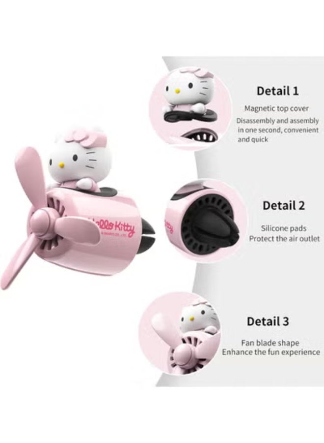 COYO معطر هواء السيارة، مشبك تهوية هالو كيتي، ملحقات داخلية، مروحة هواء دوارة، معطرات هواء كرتونية إبداعية للسيارة (وردي) - Image 4