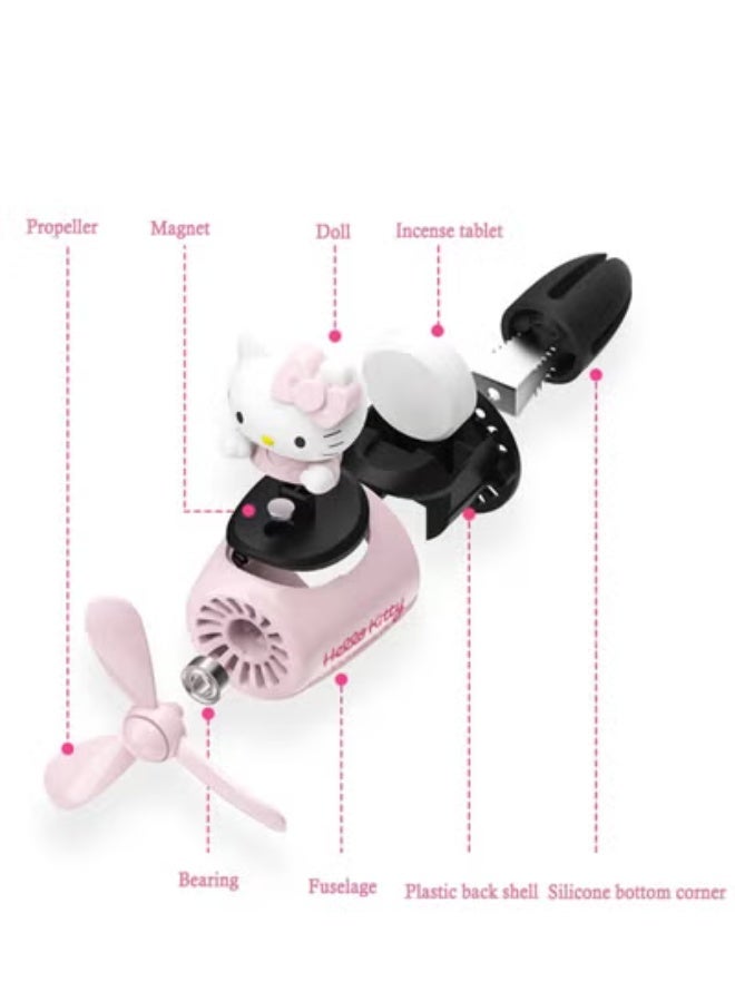 COYO معطر هواء السيارة، مشبك تهوية هالو كيتي، ملحقات داخلية، مروحة هواء دوارة، معطرات هواء كرتونية إبداعية للسيارة (وردي) - Image 2