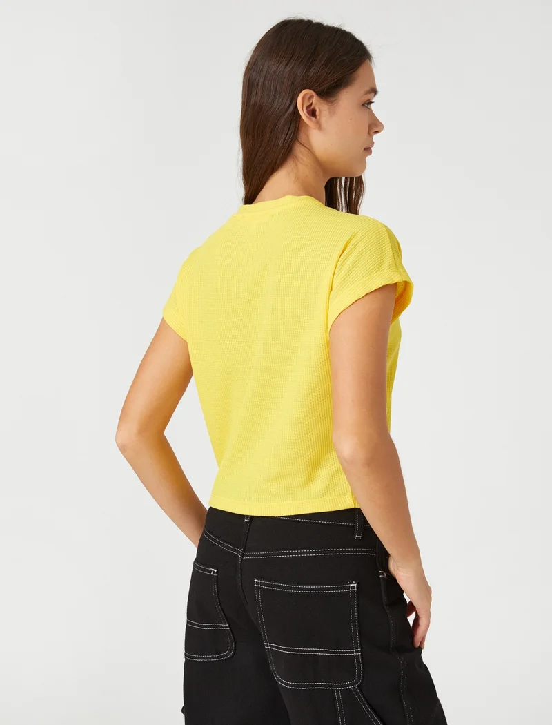 KOTON Crop T-Shirt Cat Printed Short Sleeve Crew Neck