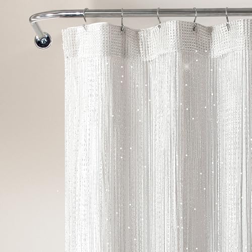 Lush Decor Night Sky String Thread Shower Curtain With PEVA Liner 2 Piece Set 72 W x 72 L White Silver String Shower Curtain and Liner Set Shimmery Bath Curtain Modern Glam Bathroom Decor - Image 3