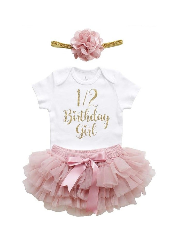 Baby Girl Half Birthday Outfit 1/2 Birthday Girl Outfits Gold Glitter Dusty Rose Bodysuit TUTU Bloomer Sets 3PC