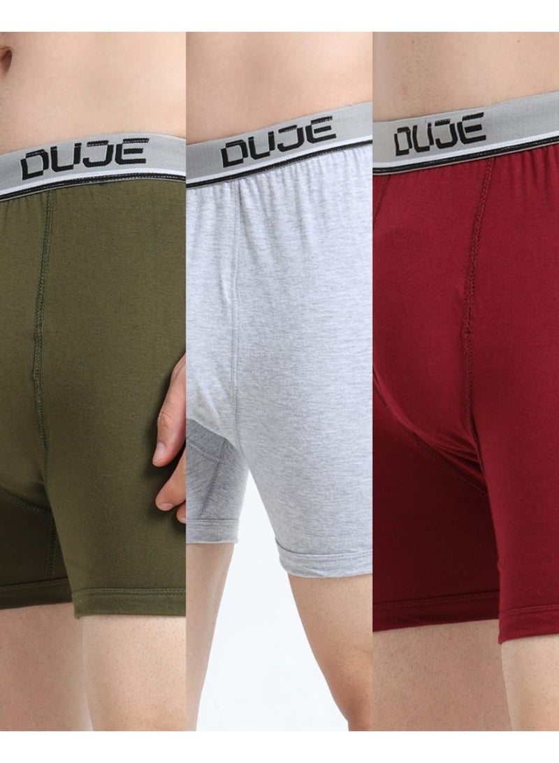 DUJE Men’s Regular Trunks OE (Outer Elastic) (3-Pack Combo 3 – Green, Grey & Maroon) | 100% Combed Cotton | Breathable, Sweat-Absorbing, Anti-Bacterial & Odour-Free Premium Innerwear - Image 1