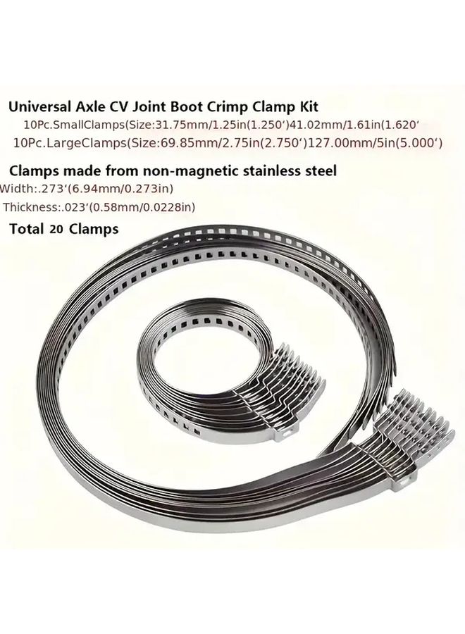20pcs Stainless Steel Adjustable CV Joint Boot Clamp Kit 31 41mm 70 125mm - Image 2