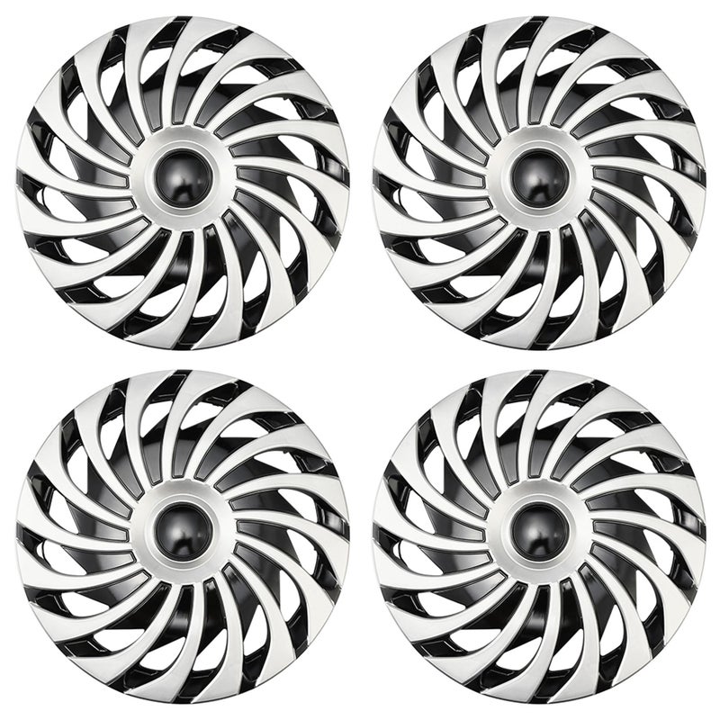 AuMoHall Spiral Silver with Black Hubcap Wheel Cover Replacement Kit 14 Hub Caps Wheel Rim Cover Car Exterior Accessories Pack of 4 14 inches