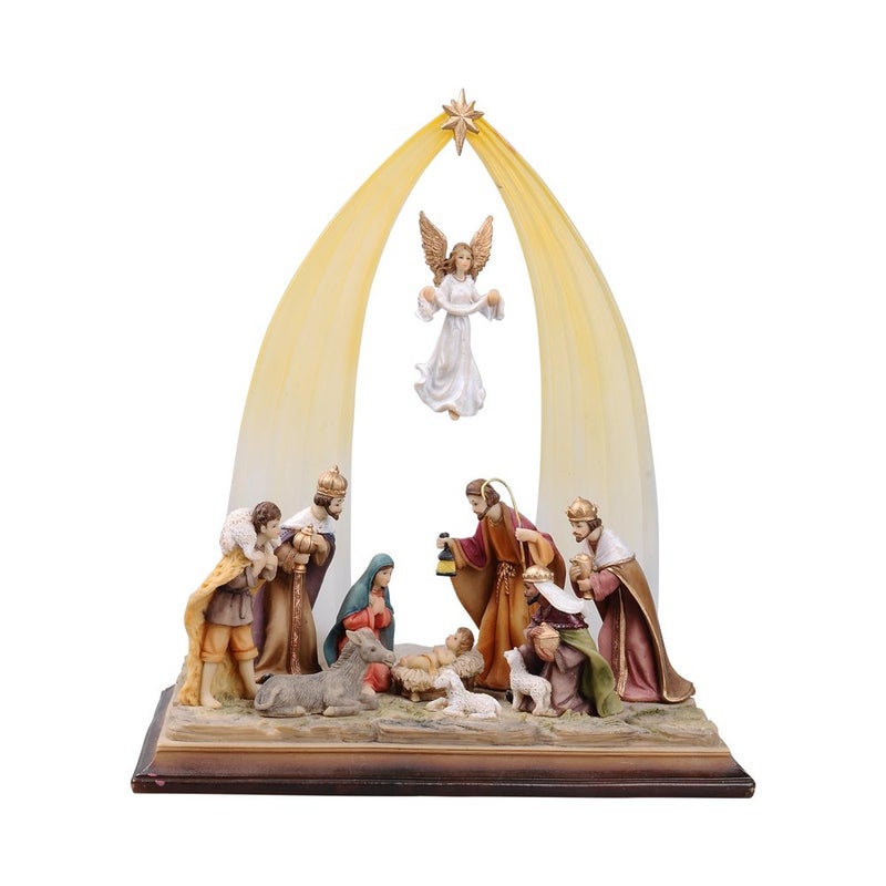 Comfy Hour Faith and Hope Collection Holy Family with Angel Christmas Nativity Scene Figurine Story of Jesus Winter Decoration Resin Stone