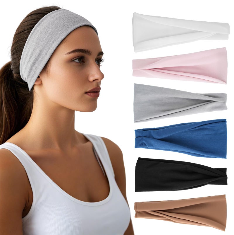 HSEM Headbands for Women - 6 Pack Wide Elastic Hair Bands | Stretchy Sweatbands Hair Bands | Soft Sports Thin Head Bands | Non-Slip Accessories Bands for Fashion, Washing Face, Workouts, Yoga, Daily Use - Image 1