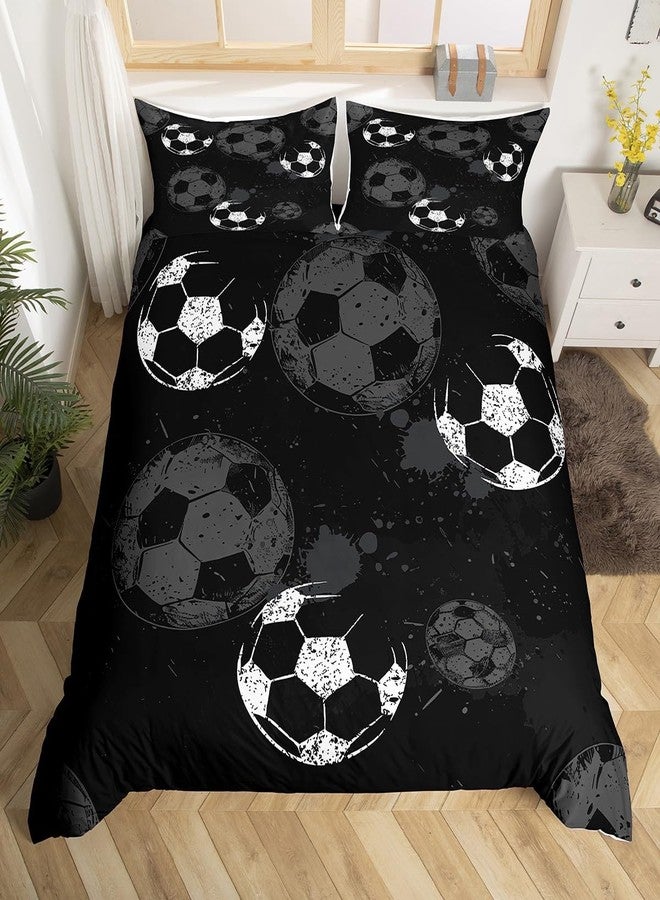Castle Fairy Soccer Pattern Bedding Set Twin Size for Kids Boys Bedroom,Sports Gaming Bed Duvet Cover Set,Black and White Comforter Cover Tie-dye Decor 2 Pieces 1 Duvet Cover with 1 Pillowcase No Comforter - Image 3
