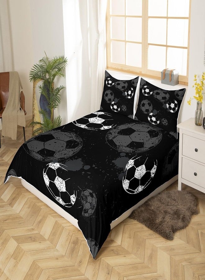 Castle Fairy Soccer Pattern Bedding Set Twin Size for Kids Boys Bedroom,Sports Gaming Bed Duvet Cover Set,Black and White Comforter Cover Tie-dye Decor 2 Pieces 1 Duvet Cover with 1 Pillowcase No Comforter - Image 2