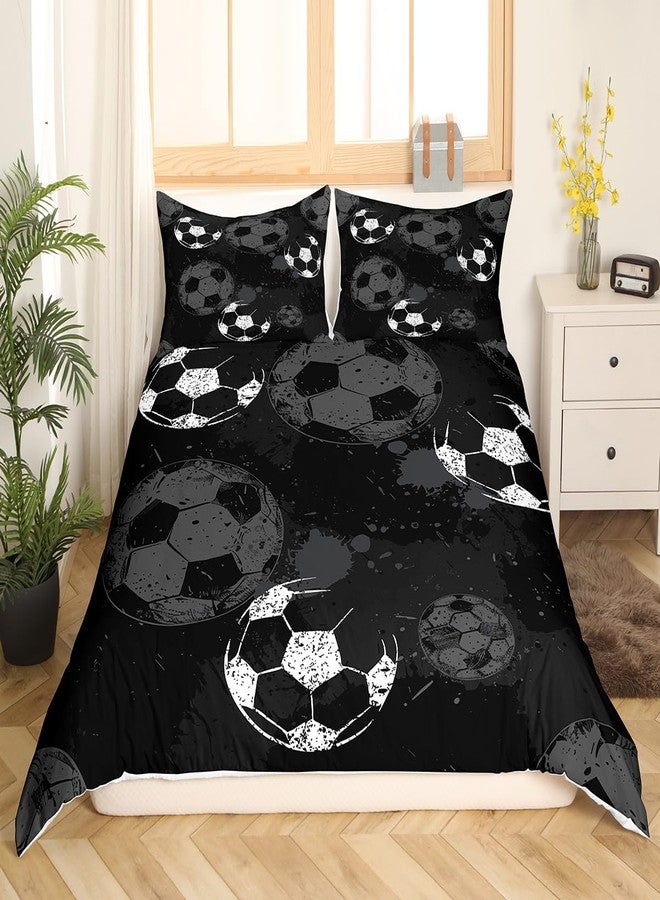 Castle Fairy Soccer Pattern Bedding Set Twin Size for Kids Boys Bedroom,Sports Gaming Bed Duvet Cover Set,Black and White Comforter Cover Tie-dye Decor 2 Pieces 1 Duvet Cover with 1 Pillowcase No Comforter - Image 1