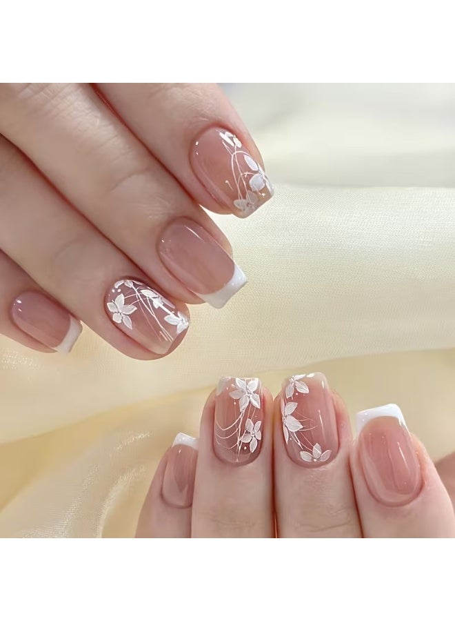 Goolsky 24 قطعة ملصقات أظافر قصيرة بسيطة لطيفة حلوة قابلة للصق، تشمل مبرد أظافر وغراء هلامي - Image 1