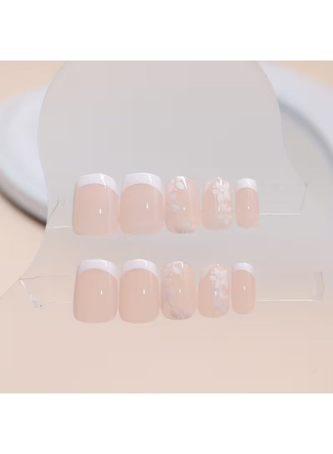 Goolsky 24 قطعة ملصقات أظافر قصيرة بسيطة لطيفة حلوة قابلة للصق، تشمل مبرد أظافر وغراء هلامي - Image 5