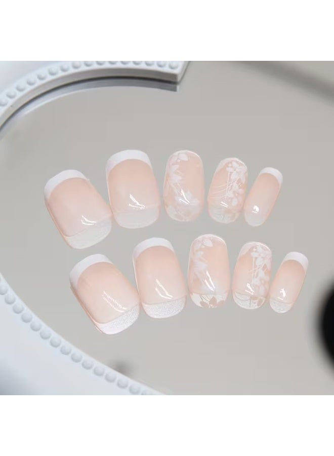 Goolsky 24 قطعة ملصقات أظافر قصيرة بسيطة لطيفة حلوة قابلة للصق، تشمل مبرد أظافر وغراء هلامي - Image 3