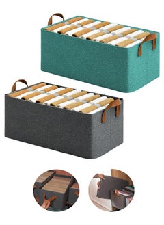 BUPY 2 Piece Folding Storage Box, Linen Storage Baskets, Wardrobe Closets Organizers for All Clothing, Household Sundries Foldable Storage Bins for Toys, Books, Home Supplies, Large Size(Green&Grey)  - Image 1