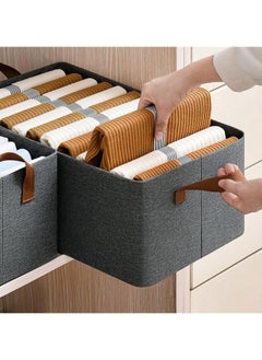 BUPY 2 Piece Folding Storage Box, Linen Storage Baskets, Wardrobe Closets Organizers for All Clothing, Household Sundries Foldable Storage Bins for Toys, Books, Home Supplies, Large Size(Green&Grey)  - Image 3