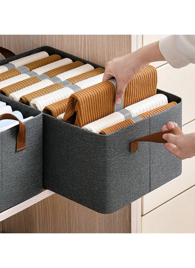 BUPY 2 Piece Folding Storage Box, Linen Storage Baskets, Wardrobe Closets Organizers for All Clothing, Household Sundries Foldable Storage Bins for Toys, Books, Home Supplies, Large Size(Green&Grey)  - Image 3