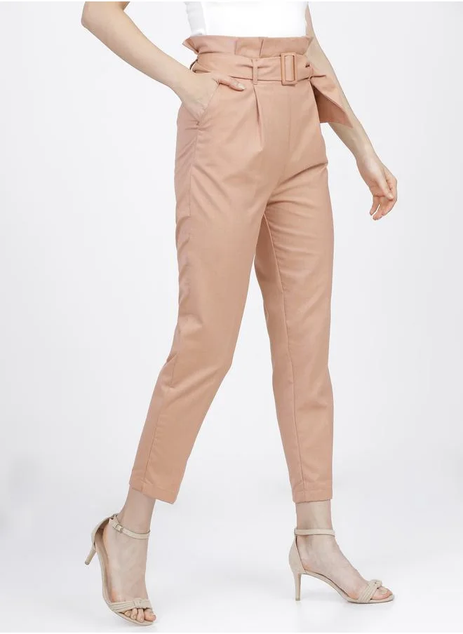 Tokyo Talkies High Rise Belted Paper Bag Waist Tapered Trousers by Styli