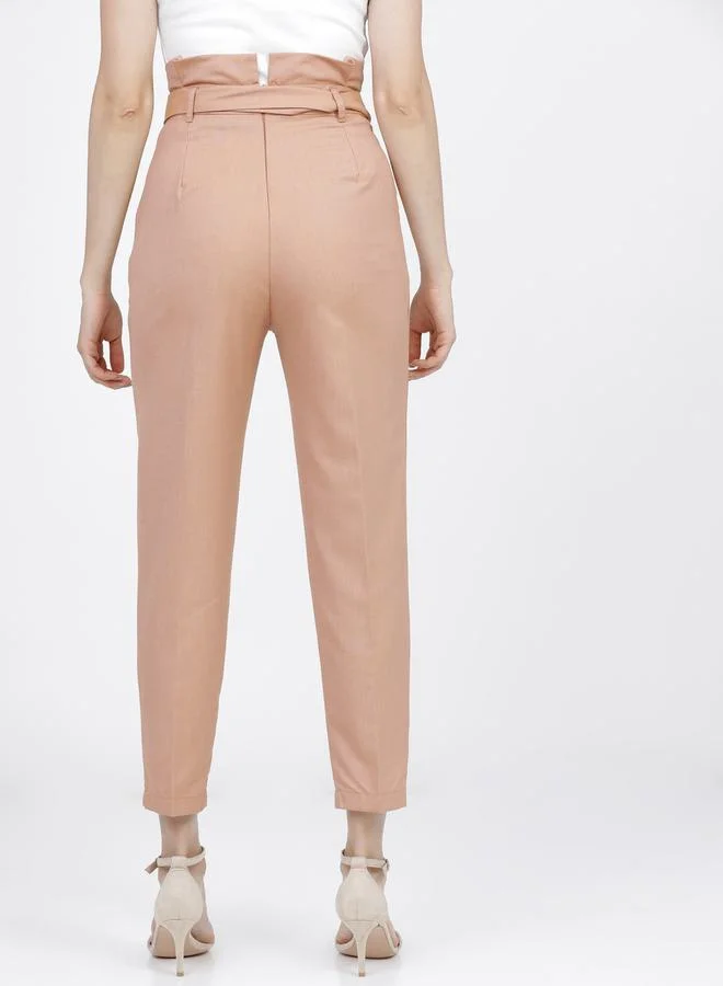 Tokyo Talkies High Rise Belted Paper Bag Waist Tapered Trousers by Styli