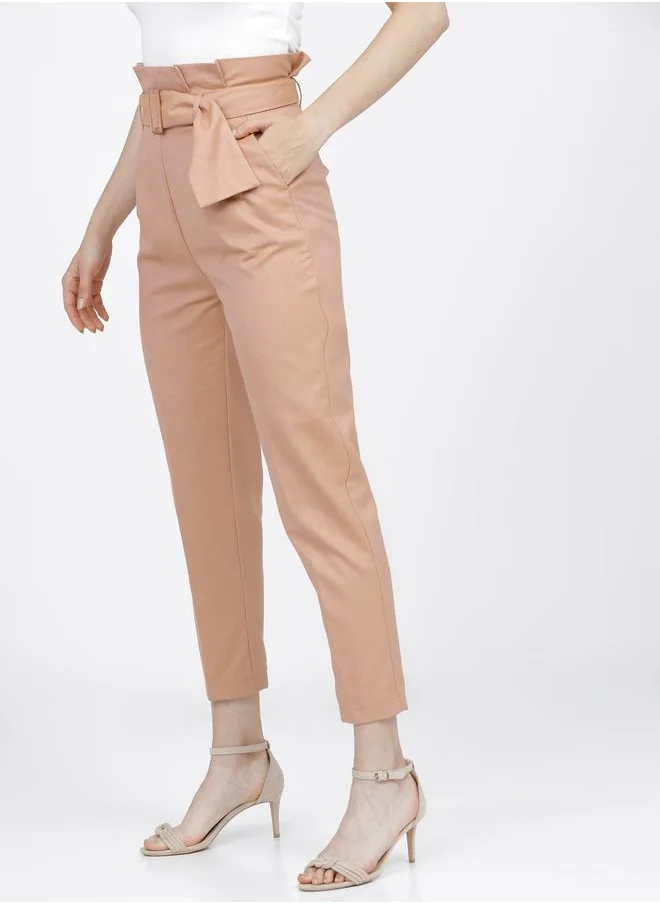 Tokyo Talkies High Rise Belted Paper Bag Waist Tapered Trousers by Styli