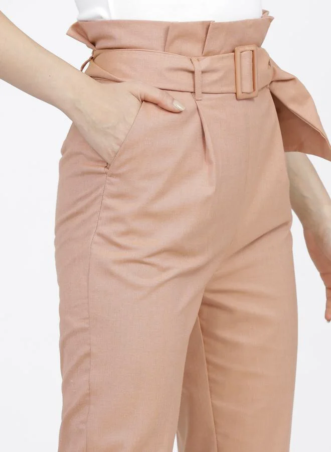 Tokyo Talkies High Rise Belted Paper Bag Waist Tapered Trousers by Styli