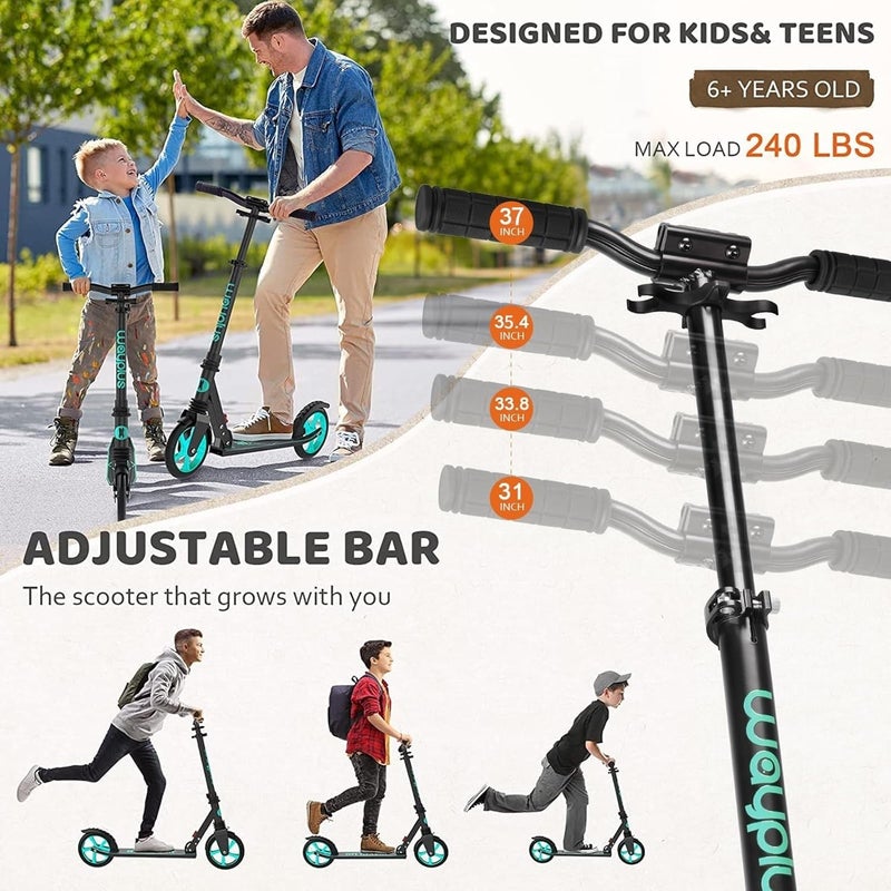 WAYPLUS Aquas Kick Scooter for Kids, Teens & Adults - Foldable, Lightweight, 8-Inch Non-Slip Deck, ABEC9 Bearings, Adjustable Height, Lifetime Service - Image 3