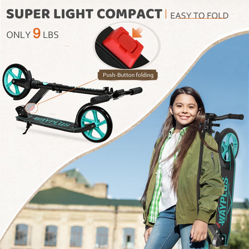 WAYPLUS Aquas Kick Scooter for Kids, Teens & Adults - Foldable, Lightweight, 8-Inch Non-Slip Deck, ABEC9 Bearings, Adjustable Height, Lifetime Service - Image 2