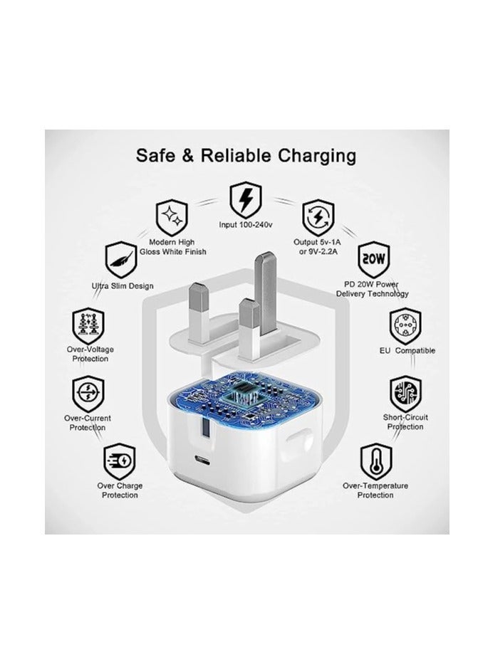 DUSALA 20W PD Adapter USB C Fast Charger Power Block Wall Charger Power Block Wall Adapter Wall Charger - Image 3