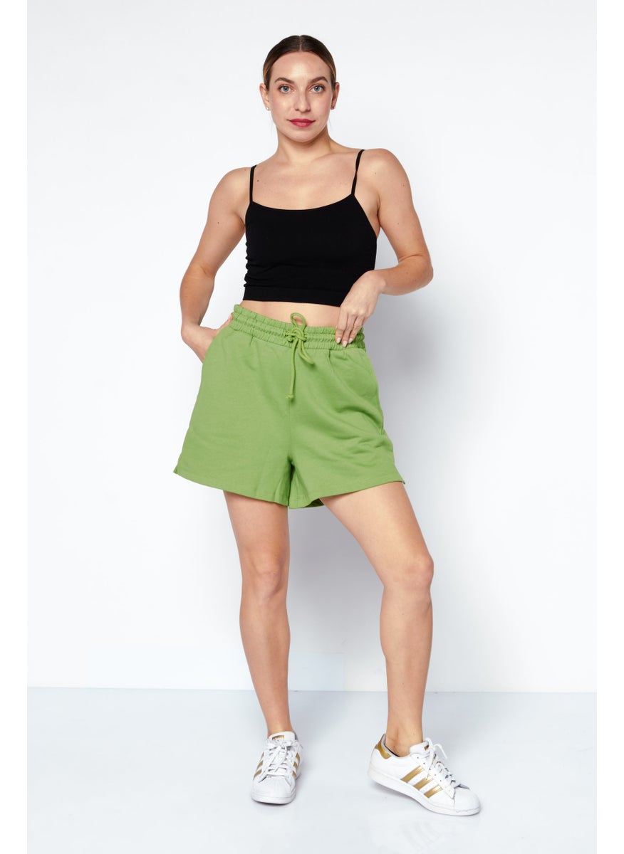 Aware By Vero Moda Women Regular Fit Drawstring Plain Shorts, Green  - Image 4