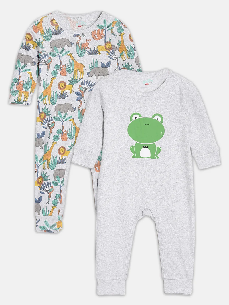 Broon Broon Infant Boys Grey Printed Organic Cotton Sleepsuit Pack of 2
