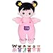 OUOZZZ Soft Baby Doll 10 Asian Doll First Birthday Toys for 1 Year Old Girl Ideal 1 Year Old Girl Gifts Baby Girl Gifts Snuggle Buddy for Infants Pink Straps Black Hair - Image 3