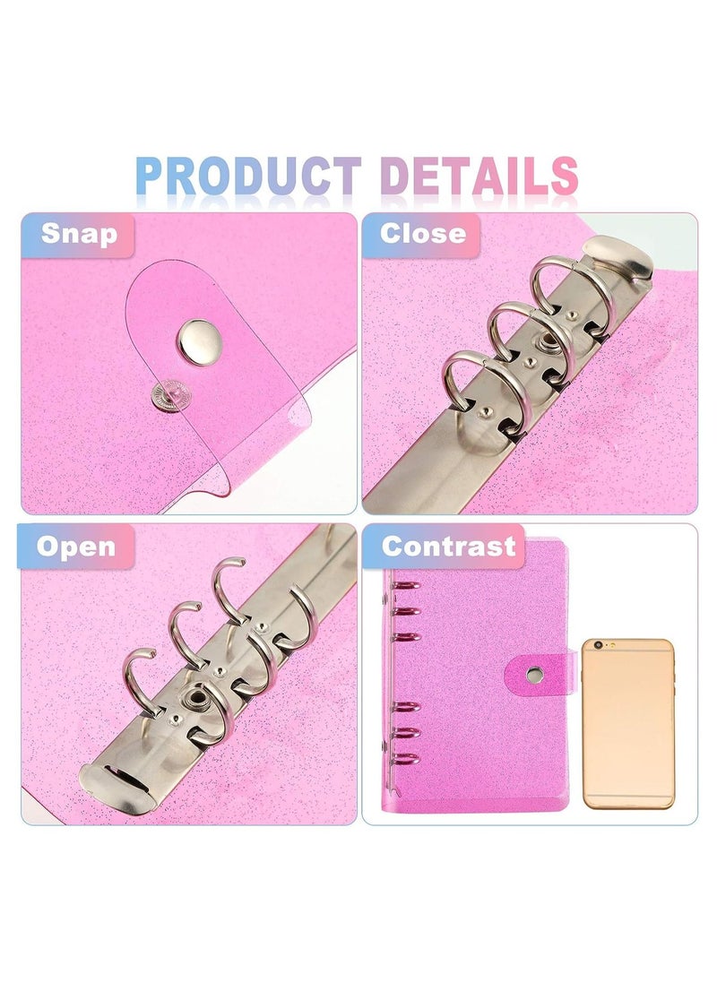 Gerenic - 3 Pieces A6 Soft PVC 6-Ring Binder Cover with Glitter, Clear Transparent PVC Notebook Folder Cover with Snap Button Closure Loose Leaf Binder Protector - Image 1