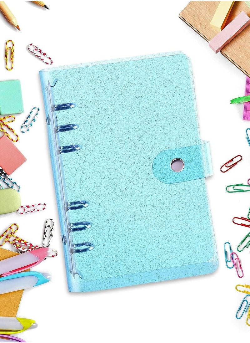 Gerenic - 3 Pieces A6 Soft PVC 6-Ring Binder Cover with Glitter, Clear Transparent PVC Notebook Folder Cover with Snap Button Closure Loose Leaf Binder Protector - Image 1